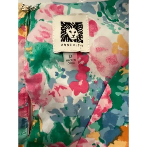 Ann Klein Medium Dress Floral Cotton V Neck Floral Tea Length Cottage Whimsy - Picture 5 of 15